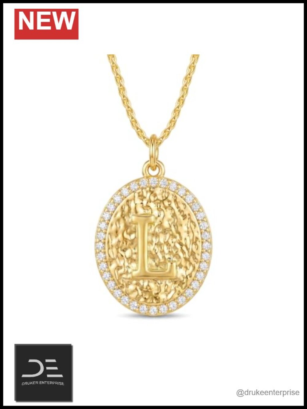 24K Gold Filled S925 Sterling Silver Initial Pendant Necklace with CZ Oval